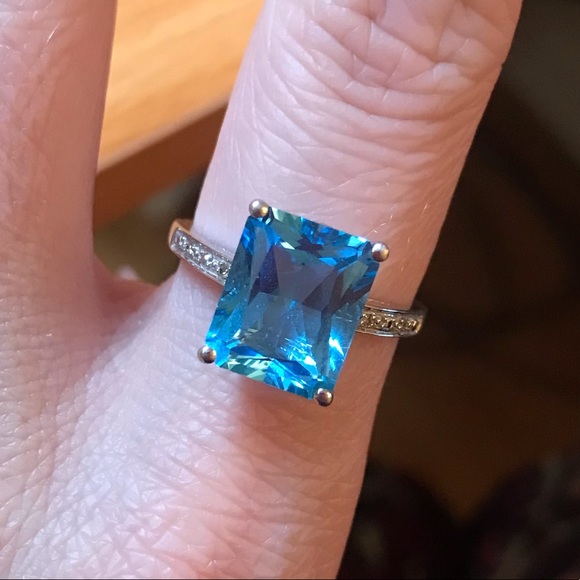 10K Topaz Diamond Solid White Gold Giant Gem Ring - Picture 14 of 16